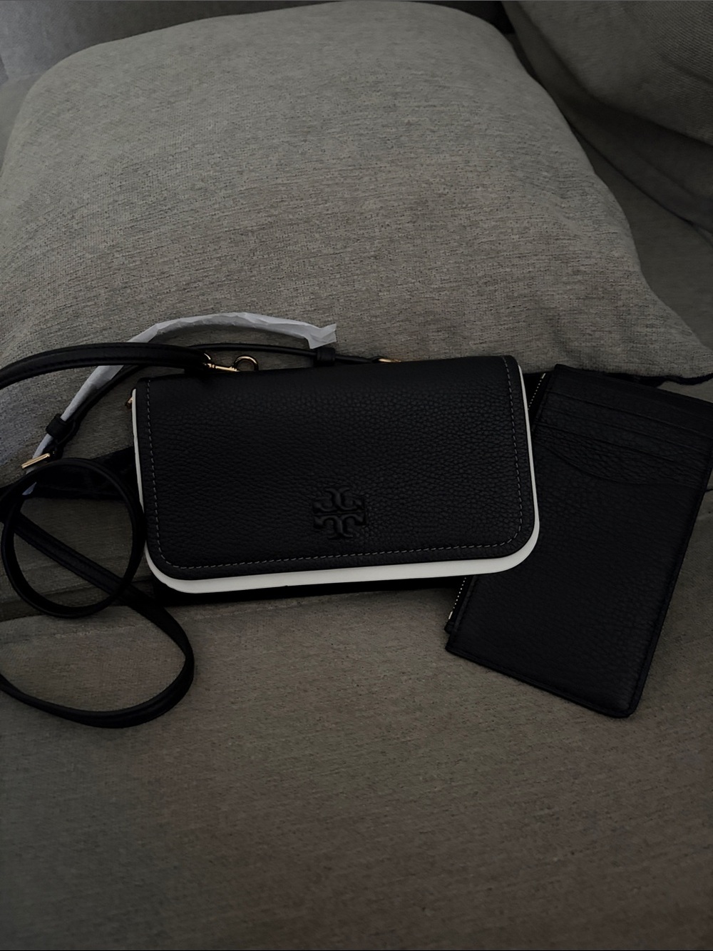 Tory Burch Black Crossbody Wallet with White Trim